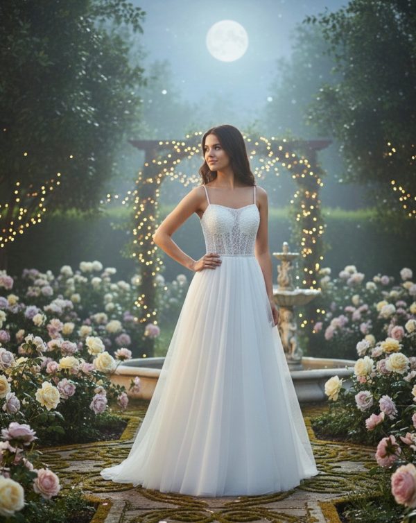 Romantikus és elegáns A-vonalú menyasszonyi ruha Romantikus és elegáns A-vonalú menyasszonyi ruha