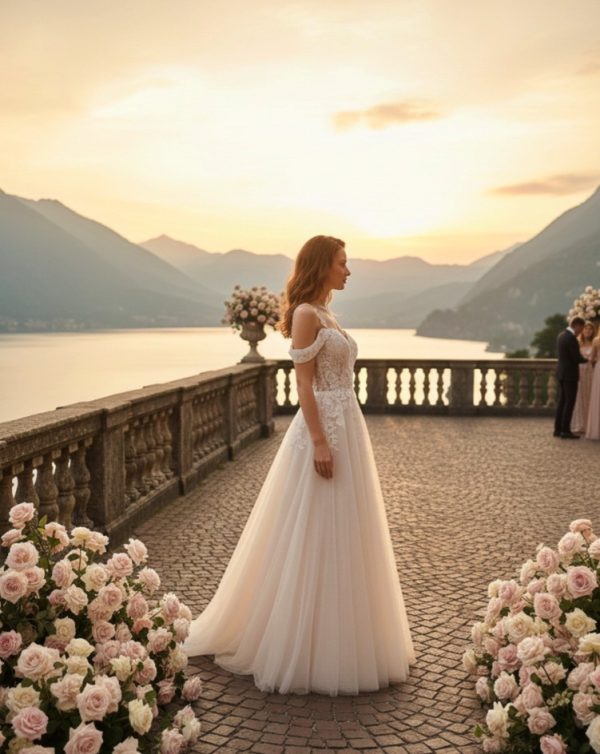 Romantikus A-vonalú menyasszonyi ruha Romantikus A-vonalú menyasszonyi ruha