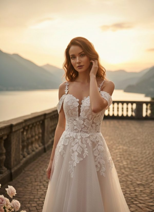 Romantikus A-vonalú menyasszonyi ruha Romantikus A-vonalú menyasszonyi ruha