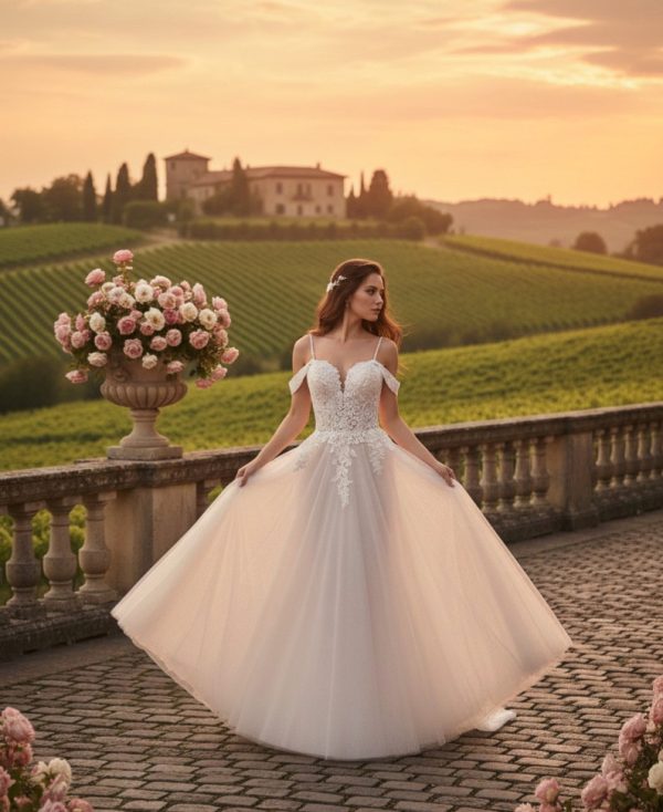 Romantikus és hercegnős stílusú menyasszonyi ruha Romantikus és hercegnős stílusú menyasszonyi ruha