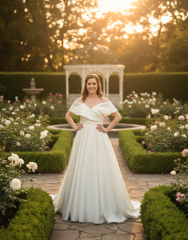 Ejtett vállú tört fehér menyasszonyi ruha. Ejtett vállú tört fehér menyasszonyi ruha.