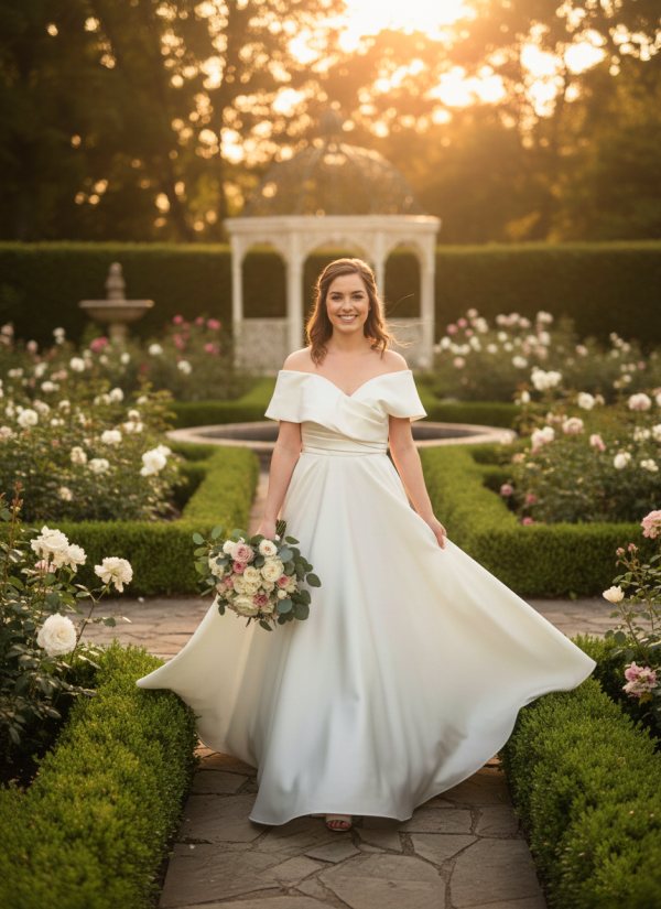 Ejtett vállú tört fehér menyasszonyi ruha. Ejtett vállú tört fehér menyasszonyi ruha.