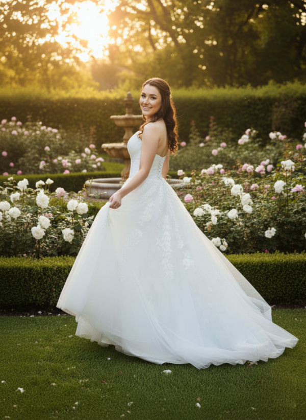 Hófehér csipkés menyasszonyi ruha Hófehér csipkés menyasszonyi ruha