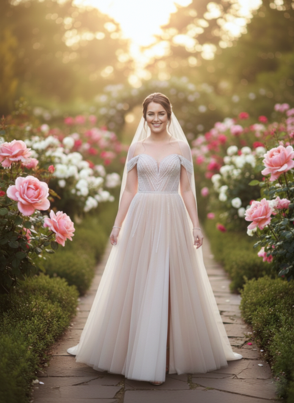 Nude árnyalatú csillámló tüll menyasszonyi ruha Nude árnyalatú csillámló tüll menyasszonyi ruha