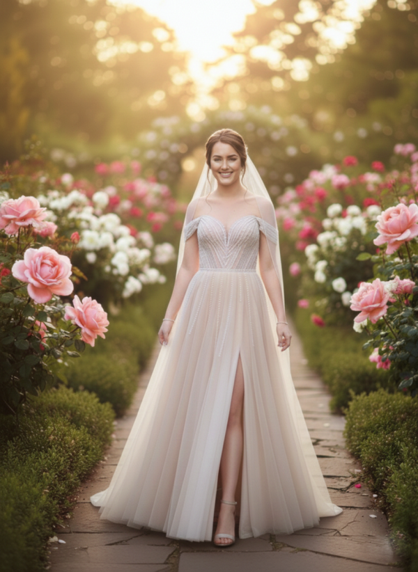 Nude árnyalatú csillámló tüll menyasszonyi ruha Nude árnyalatú csillámló tüll menyasszonyi ruha