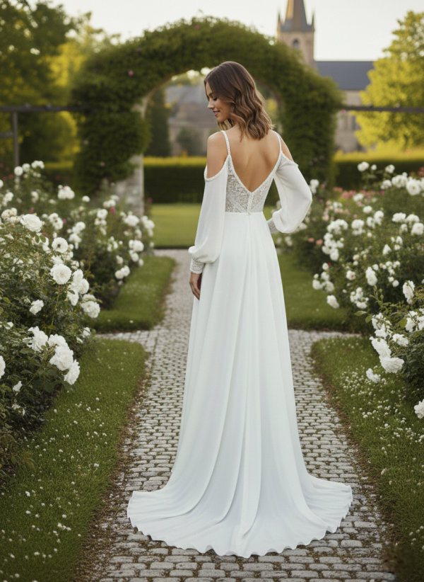 Lágy esésű bohó ujjas esküvői ruha Lágy esésű bohó ujjas esküvői ruha