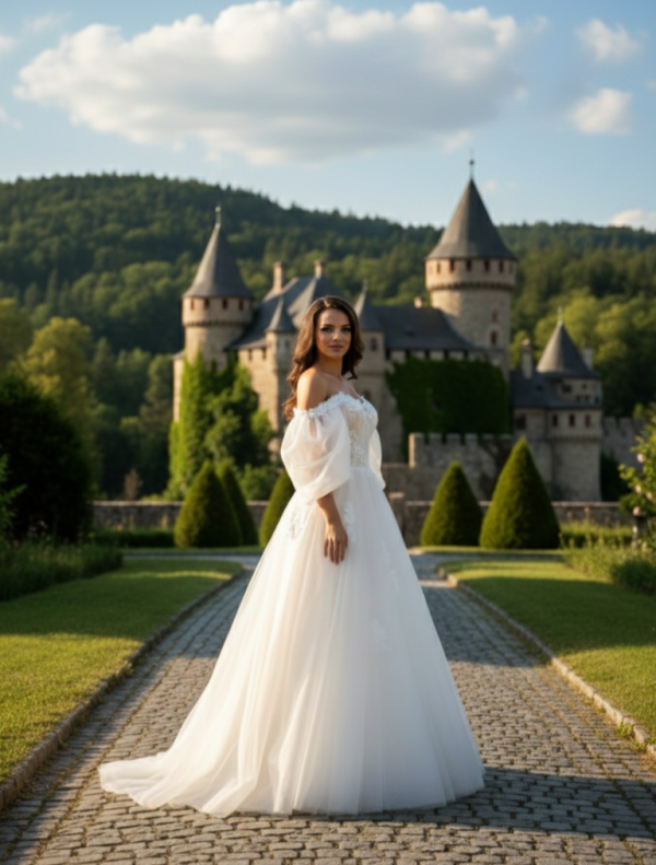 Ejtett vállas tüll menyasszonyi ruha Ejtett vállas tüll menyasszonyi ruha