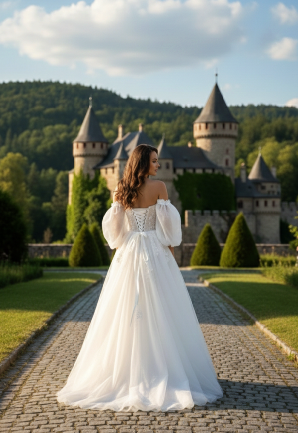 Ejtett vállas tüll menyasszonyi ruha Ejtett vállas tüll menyasszonyi ruha