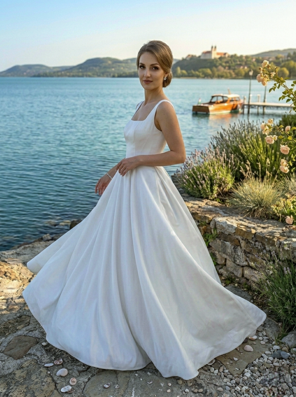 Vállpántos szatén menyasszonyi ruha Vállpántos szatén menyasszonyi ruha