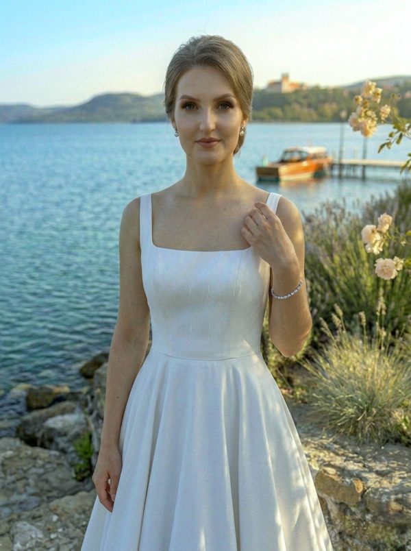 Vállpántos szatén menyasszonyi ruha Vállpántos szatén menyasszonyi ruha