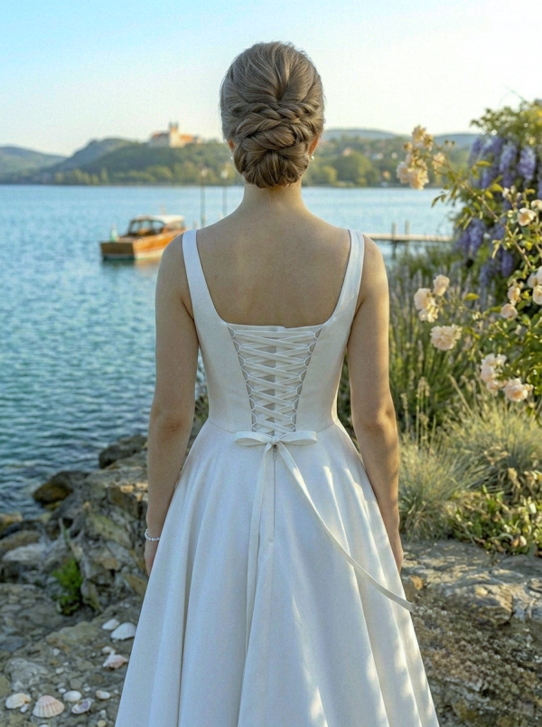 Vállpántos szatén menyasszonyi ruha Vállpántos szatén menyasszonyi ruha