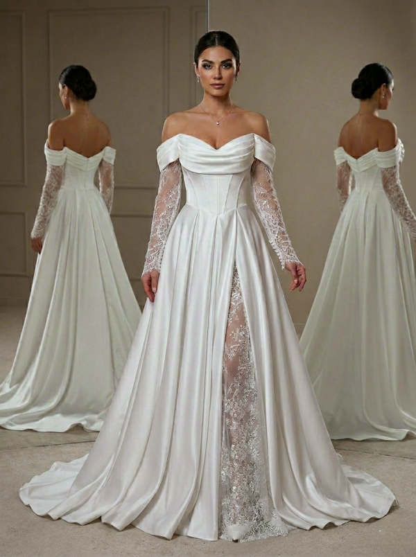 Hasított szatén esküvői ruha Hasított szatén esküvői ruha