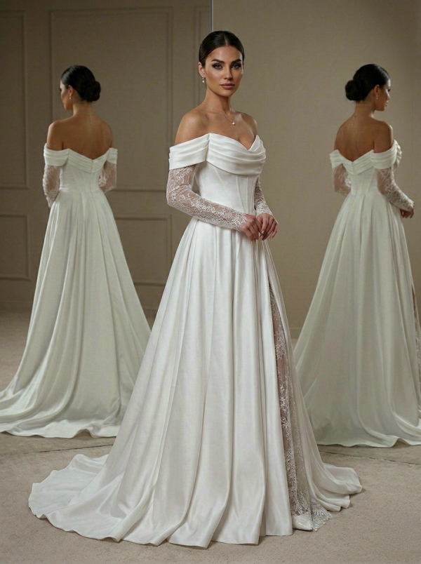 Hasított szatén esküvői ruha Hasított szatén esküvői ruha