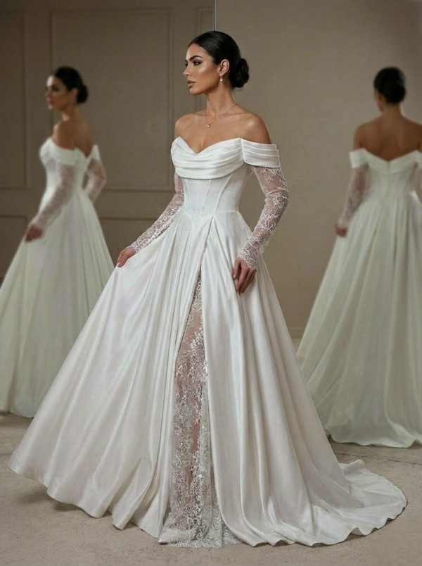 Hasított szatén esküvői ruha Hasított szatén esküvői ruha