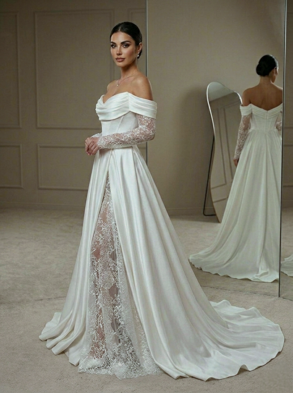 Hasított szatén esküvői ruha Hasított szatén esküvői ruha