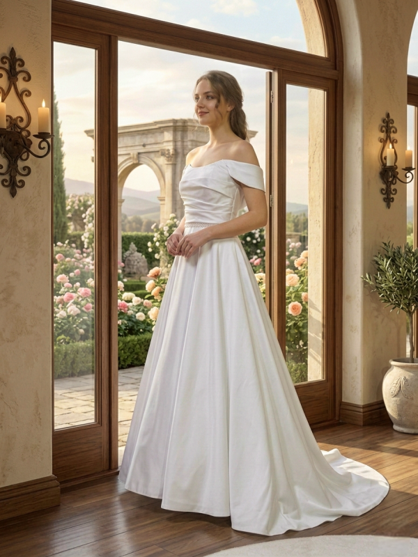 Ejtett vállas szatén menyasszonyi ruha Ejtett vállas szatén menyasszonyi ruha