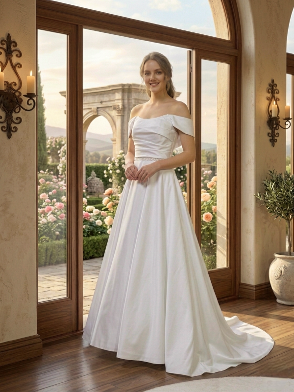 Ejtett vállas szatén menyasszonyi ruha Ejtett vállas szatén menyasszonyi ruha