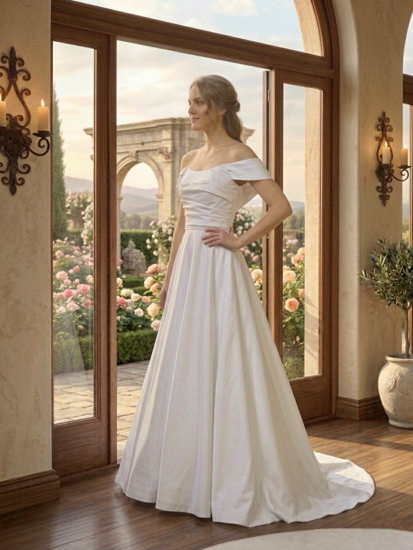 Ejtett vállas szatén menyasszonyi ruha Ejtett vállas szatén menyasszonyi ruha