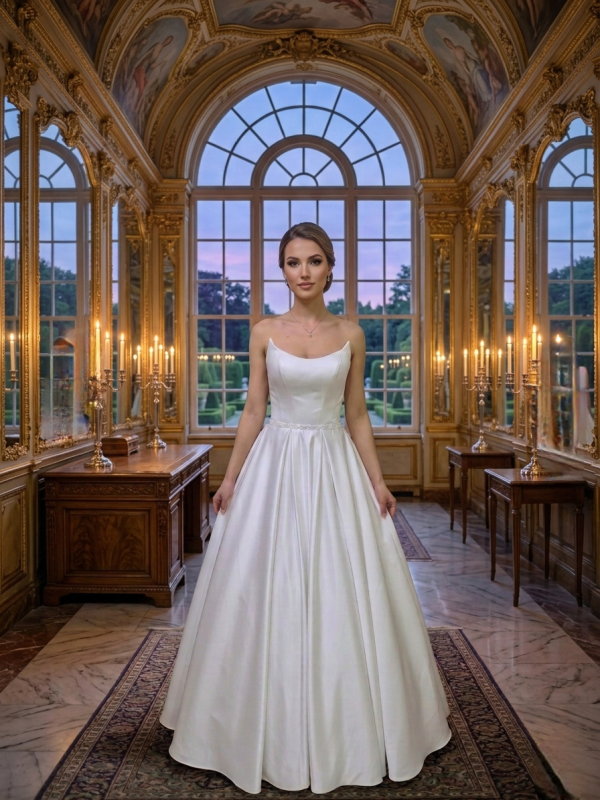 Pánt nélküli szatén esküvői ruha Pánt nélküli szatén esküvői ruha