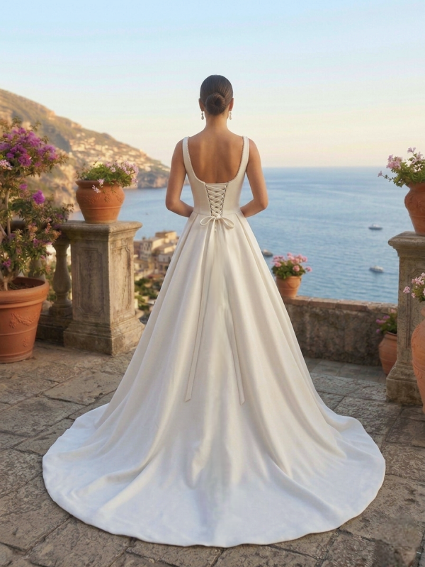 Szögletes Dekoltázsú Szatén Esküvői Ruha Szögletes Dekoltázsú Szatén Esküvői Ruha