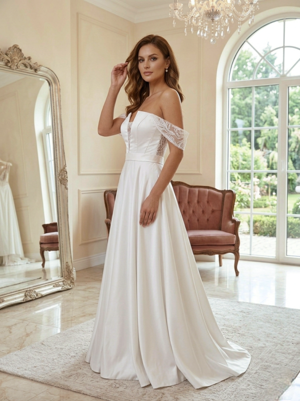 Ejtett Vállú Szatén Menyasszonyi Ruha Ejtett Vállú Szatén Menyasszonyi Ruha