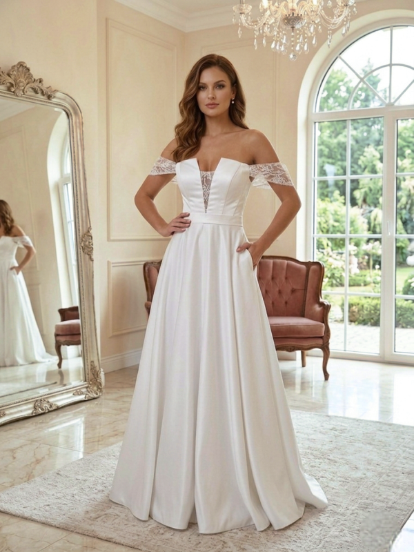 Ejtett Vállú Szatén Menyasszonyi Ruha Ejtett Vállú Szatén Menyasszonyi Ruha