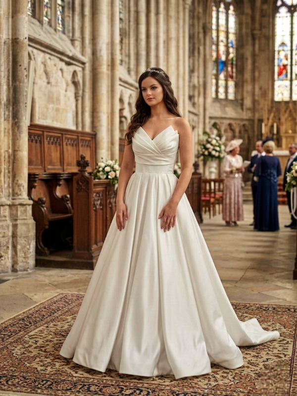 Redőzött Szatén Menyasszonyi Ruha Redőzött Szatén Menyasszonyi Ruha