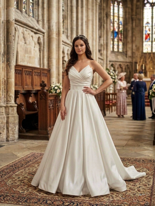 Redőzött Szatén Menyasszonyi Ruha Redőzött Szatén Menyasszonyi Ruha