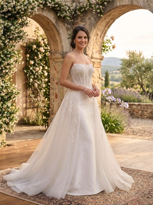 Levehető csillogó túlszoknyás menyasszonyi ruha Levehető csillogó túlszoknyás menyasszonyi ruha