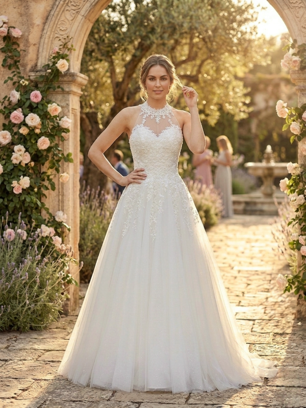 Illúzió Nyakvonalas Csipkés Menyasszonyi Ruha Illúzió Nyakvonalas Csipkés Menyasszonyi Ruha