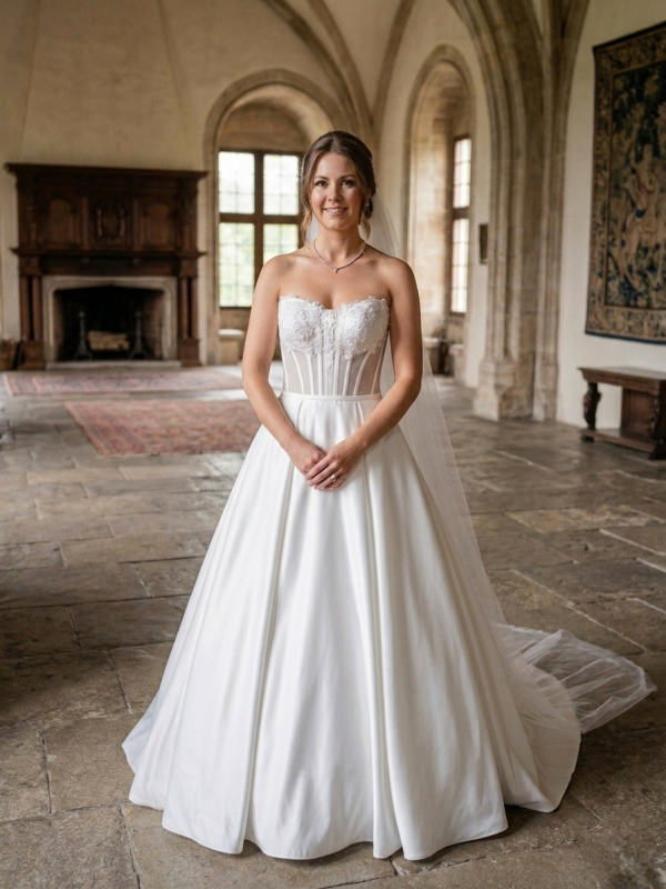 Mikádó Selyem Menyasszonyi Ruha Csipke Fűzővel Mikádó Selyem Menyasszonyi Ruha Csipke Fűzővel