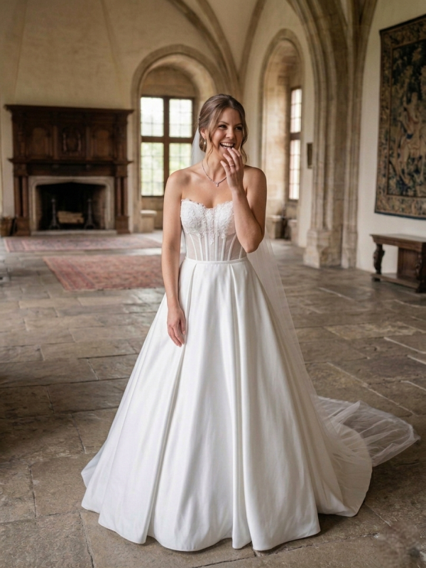 Mikádó Selyem Menyasszonyi Ruha Csipke Fűzővel Mikádó Selyem Menyasszonyi Ruha Csipke Fűzővel