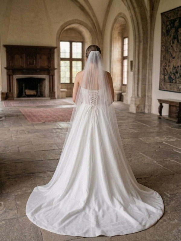 Mikádó Selyem Menyasszonyi Ruha Csipke Fűzővel Mikádó Selyem Menyasszonyi Ruha Csipke Fűzővel