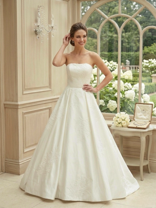 Csipkés Mikádó Selyem Menyasszonyi Ruha Csipkés Mikádó Selyem Menyasszonyi Ruha