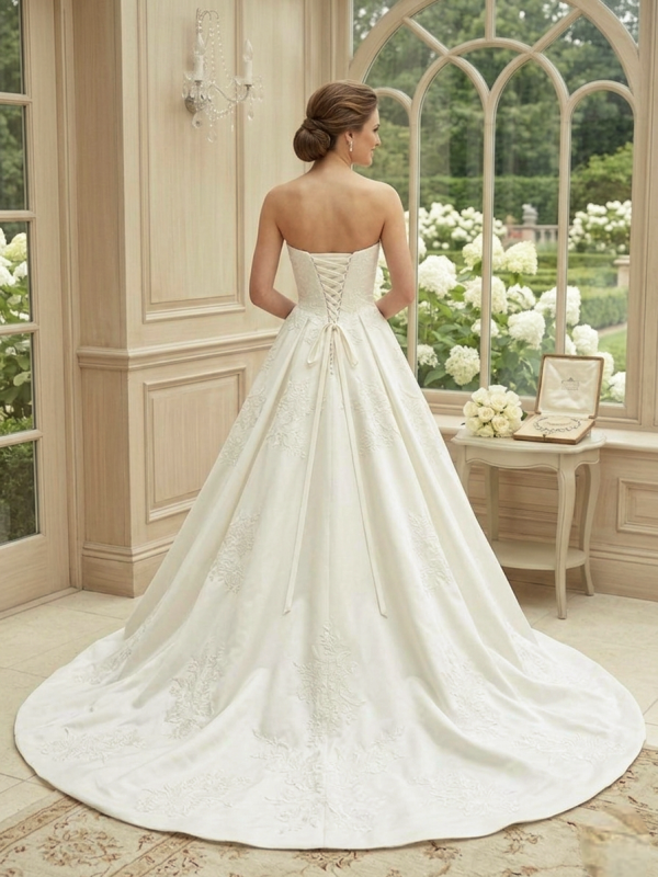 Csipkés Mikádó Selyem Menyasszonyi Ruha Csipkés Mikádó Selyem Menyasszonyi Ruha