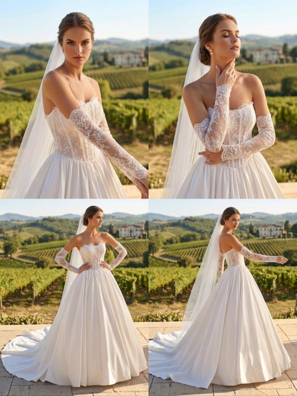 Elegáns Csipke Felsőrészes Szatén Menyasszonyi Ruha Elegáns Csipke Felsőrészes Szatén Menyasszonyi Ruha
