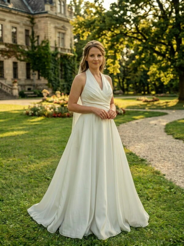 Halter-nyakú elegáns szatén A-vonalú menyasszonyi ruha Halter-nyakú elegáns szatén A-vonalú menyasszonyi ruha