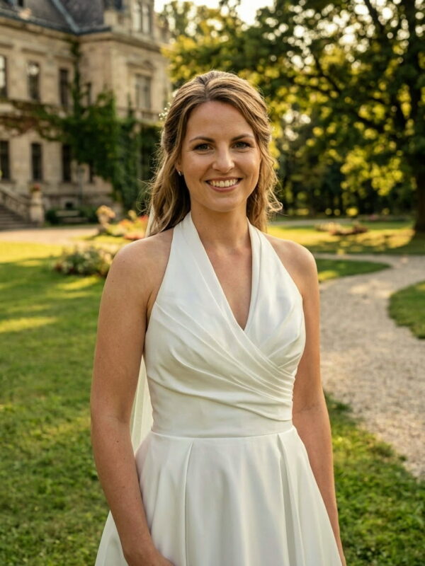 Halter-nyakú elegáns szatén A-vonalú menyasszonyi ruha Halter-nyakú elegáns szatén A-vonalú menyasszonyi ruha