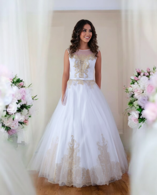 Arany mintás fehér menyasszonyi ruha