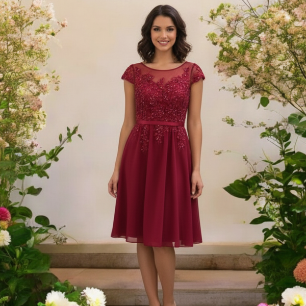 Bordó chiffon menyecske ruha