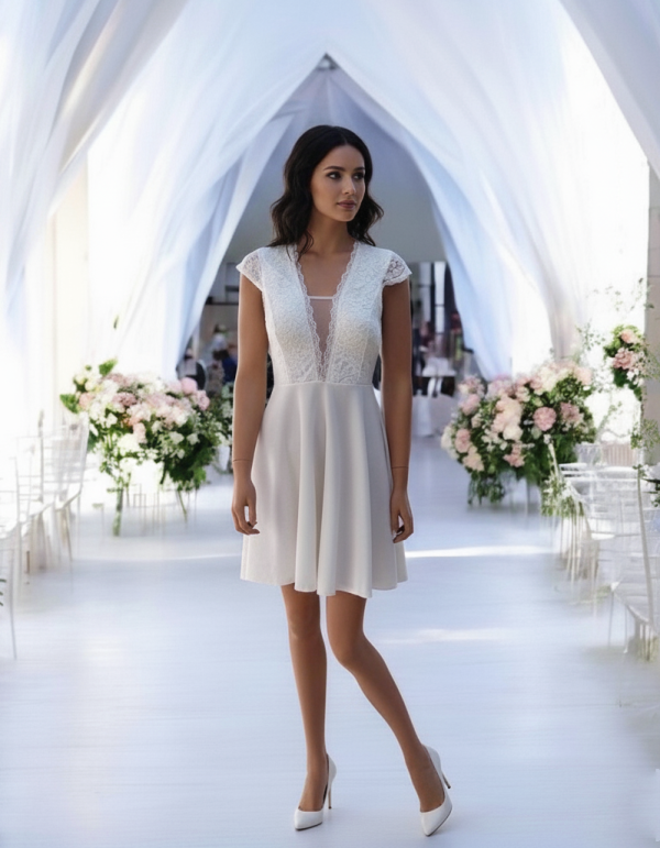 Rövid csipke és pamut alkalmi ruha.