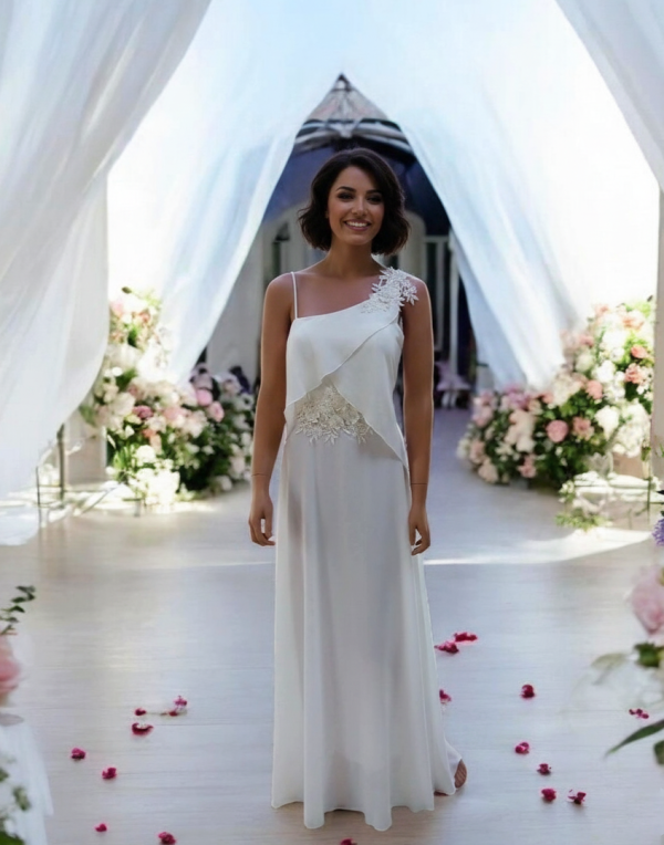 Félvállas chiffon alkalmi ruha