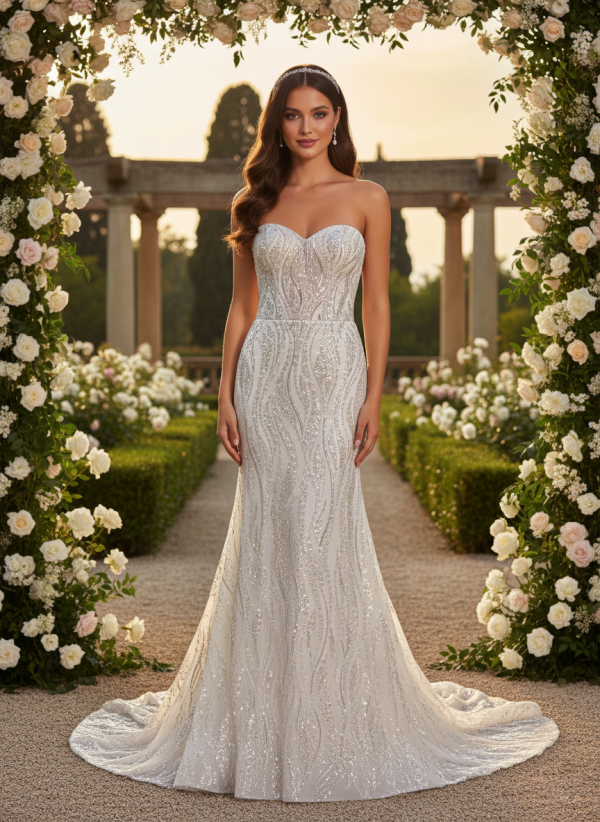 Elegáns és nőies menyasszonyi ruha