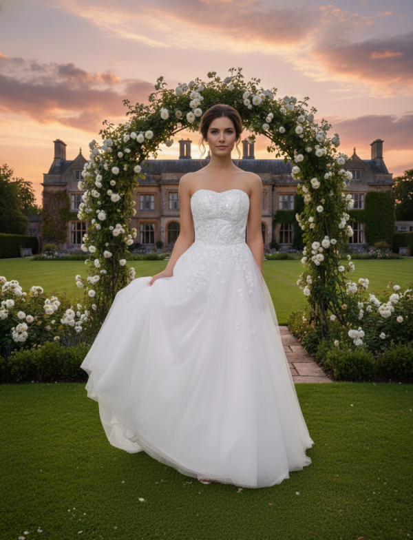 2 részes fehér lágy esésű tüll esküvői ruha