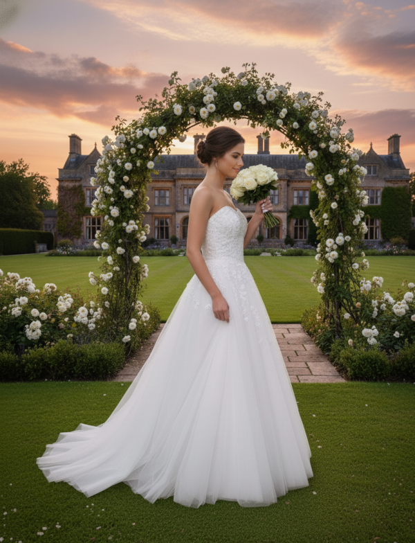 2 részes fehér lágy esésű tüll esküvői ruha