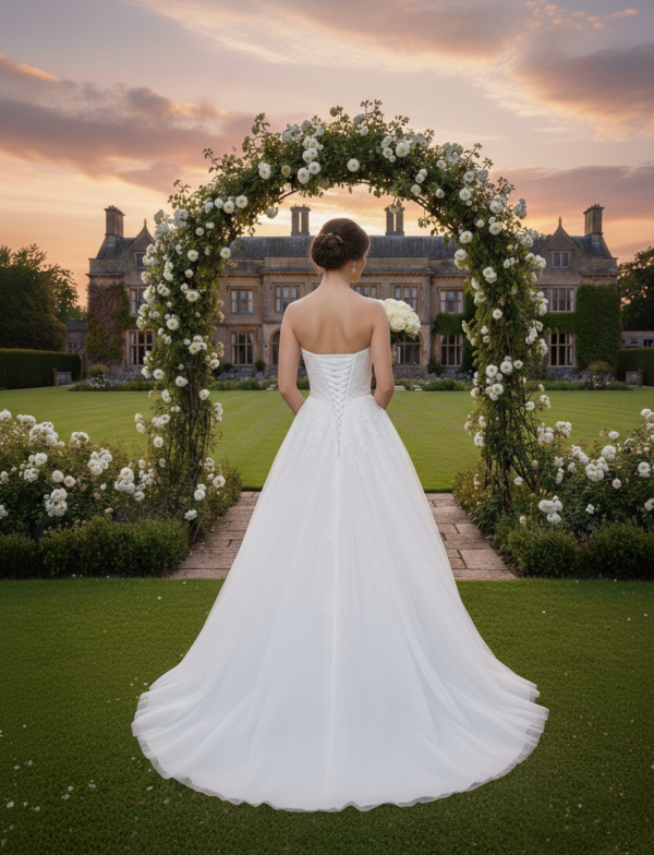 2 részes fehér lágy esésű tüll esküvői ruha