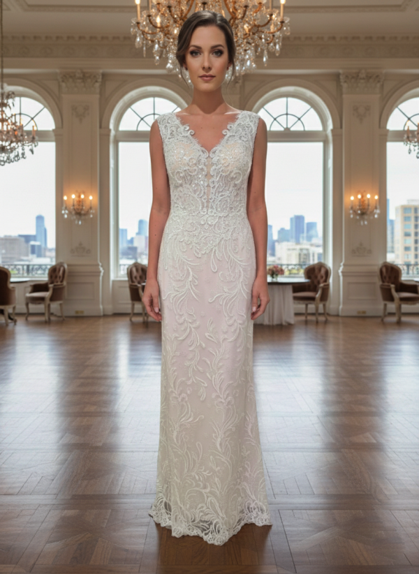 Nude színű egyenes karcsúsított menyasszonyi ruha