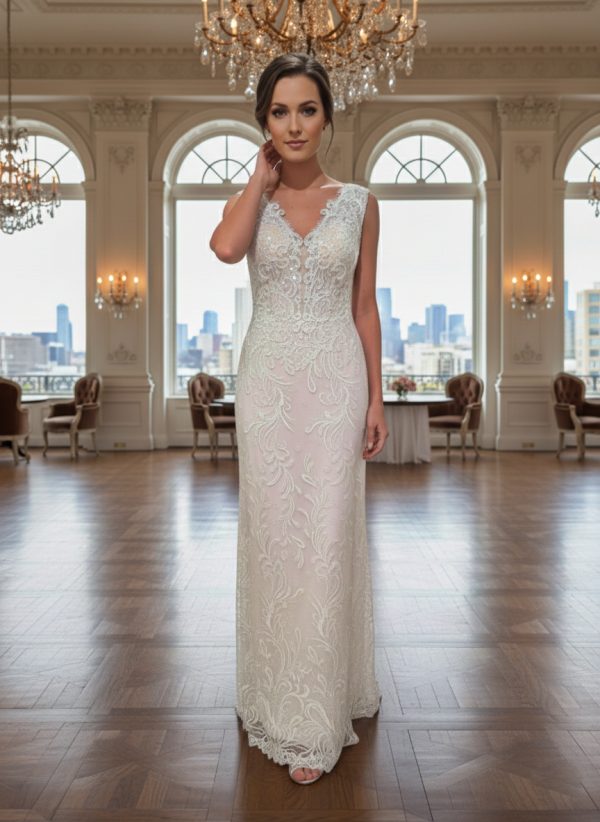 Nude színű egyenes karcsúsított menyasszonyi ruha