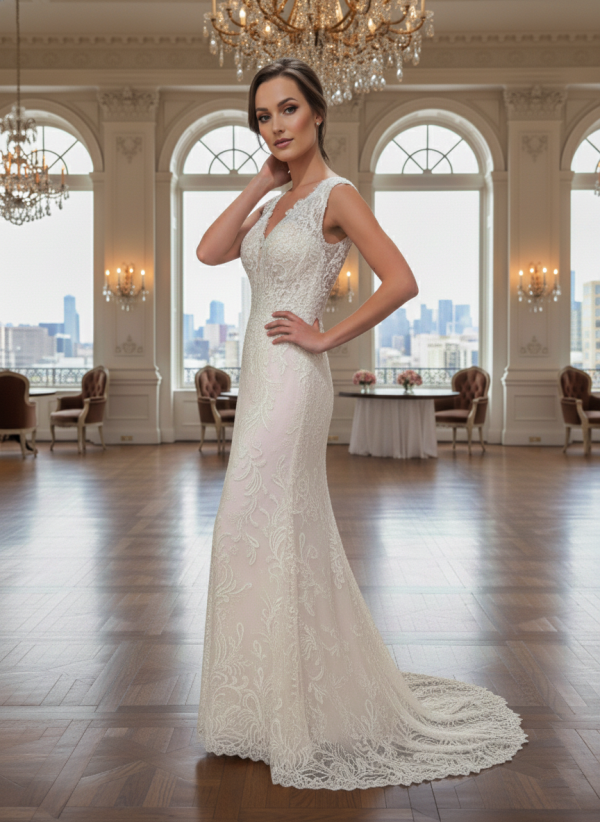 Nude színű egyenes karcsúsított menyasszonyi ruha