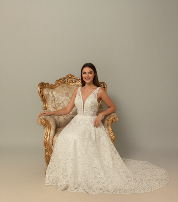 Cappuccino színű csipke menyasszonyi ruha